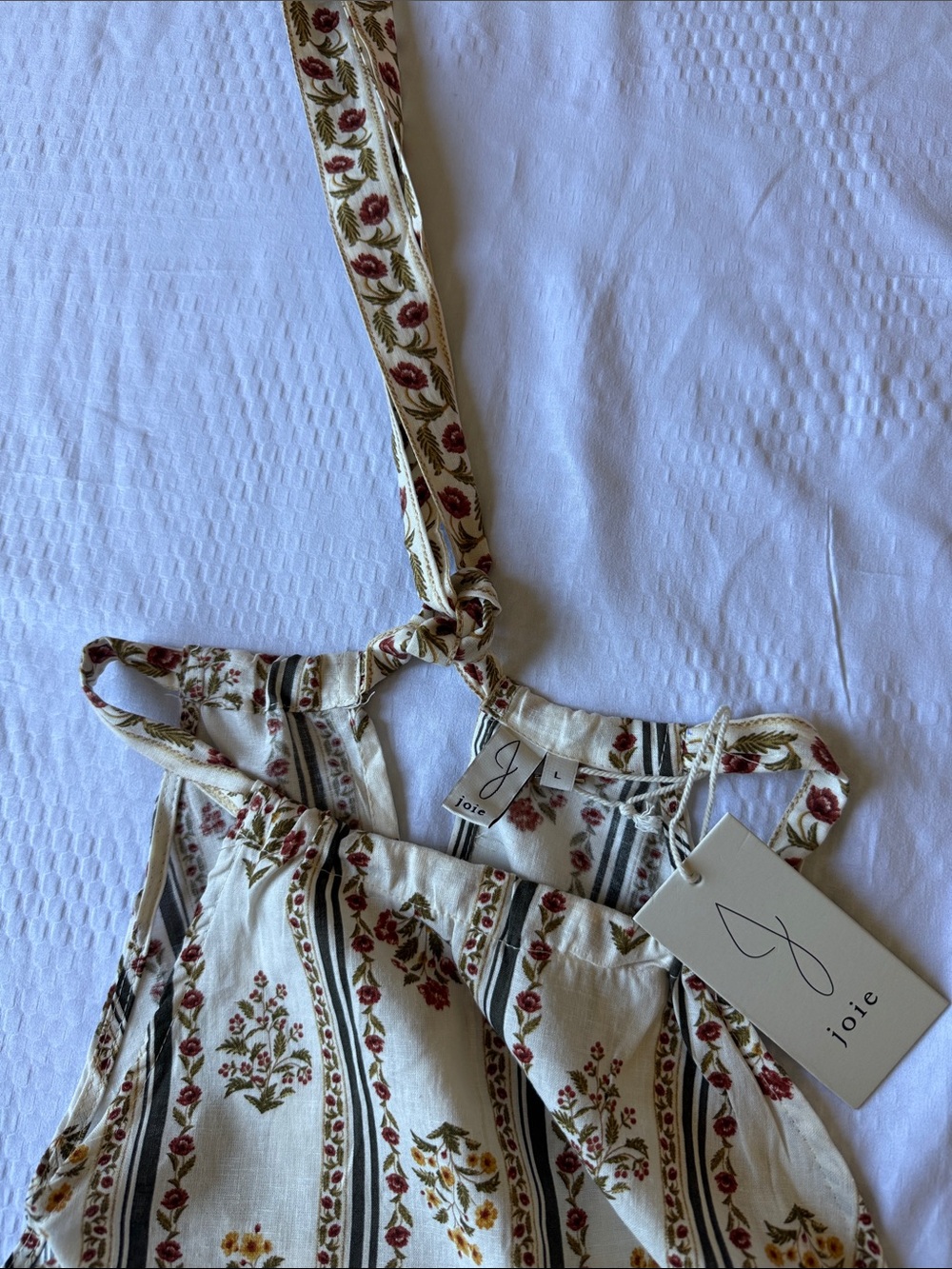 Joie Cream Floral Stripe Tie-Shoulder Camisole - Picture 8 of 8